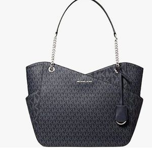 Michael Kors Jet Set Travel Large Chain Shoulder Tote Black MK Signature